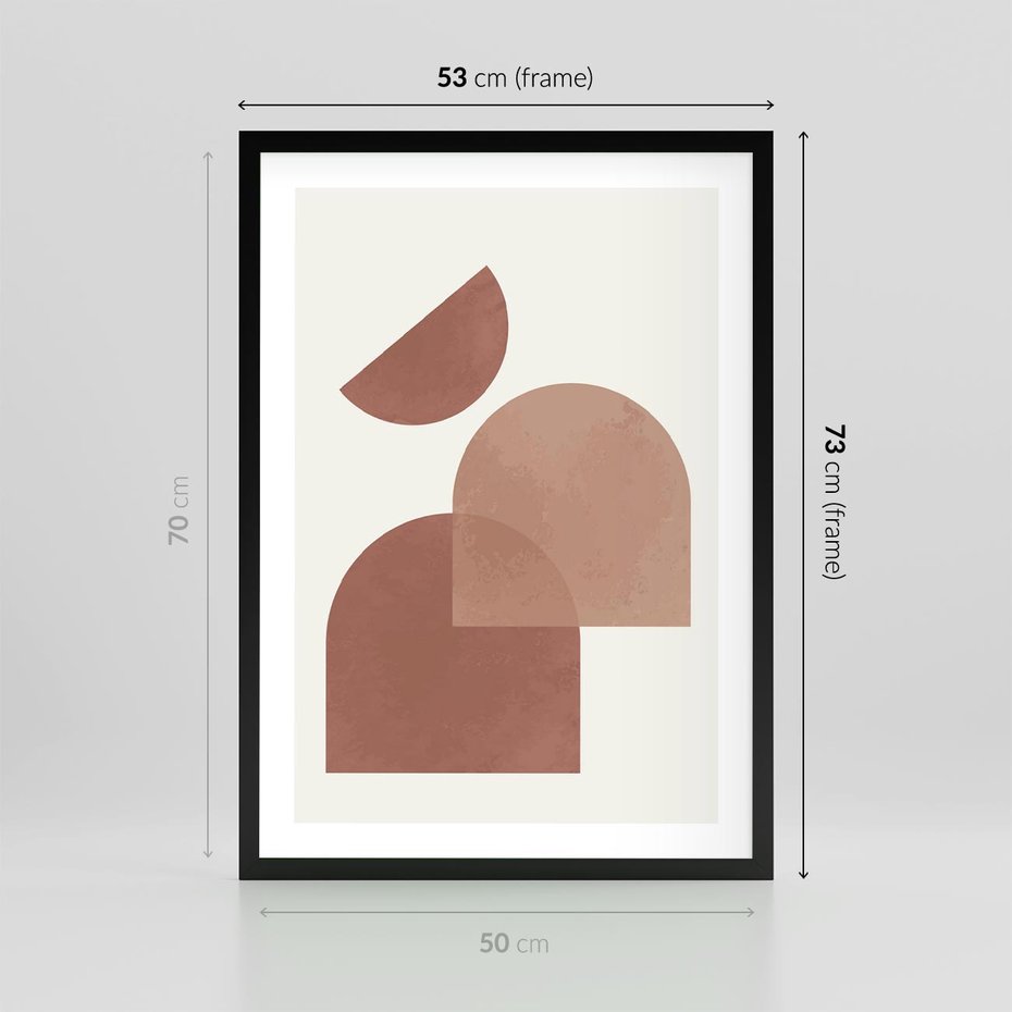 Plakat w ramie 50x70 - Harmonijne Widoki - abstrakcyjne geometryczne kształty, odcienie brązu i beżu - rama czarna