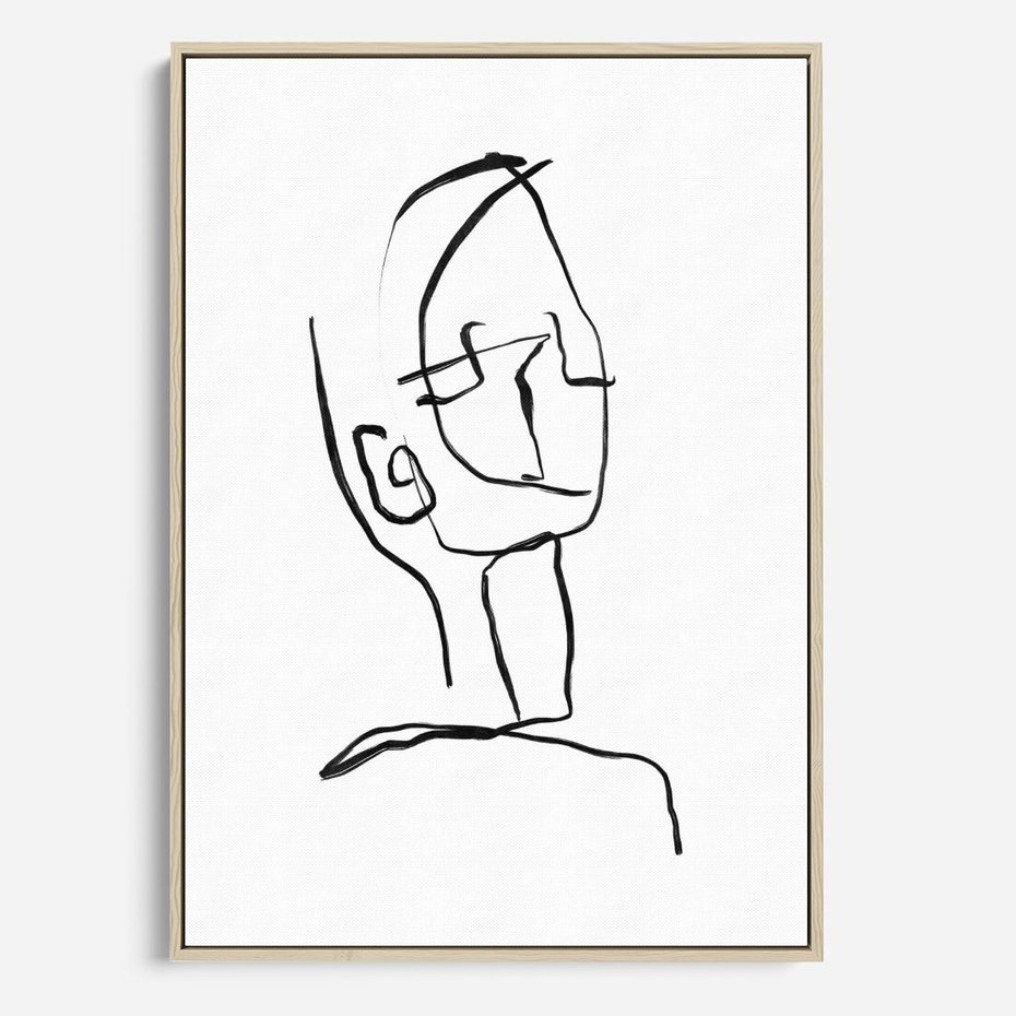 Obraz w ramie 50x70 - Migotliwe Widzenia - szkic twarzy, minimalistyczny niewyraźny - rama drewno