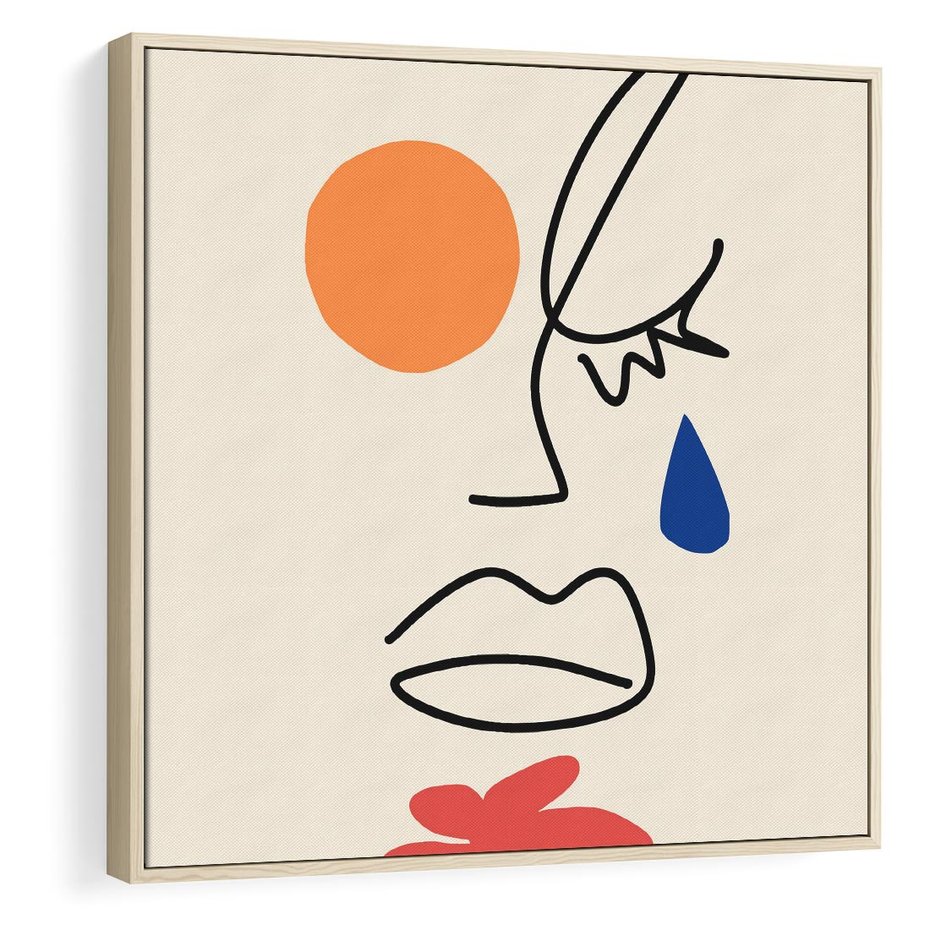 Obraz w ramie 50x50 - Impresje Plam - abstrakcyjny obraz, przypomina twarz - rama drewno