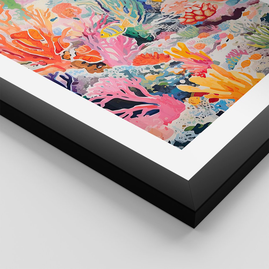 Zestaw obrazy w ramie 50x70 galeria - morze, rybki, akwarela, rafa, koralowa - rama czarna