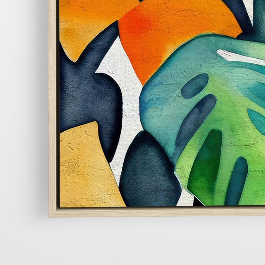 Obraz w ramie 100x70 - Tropikalne Pragnienia - akwarela, liście tropikalne - rama drewno