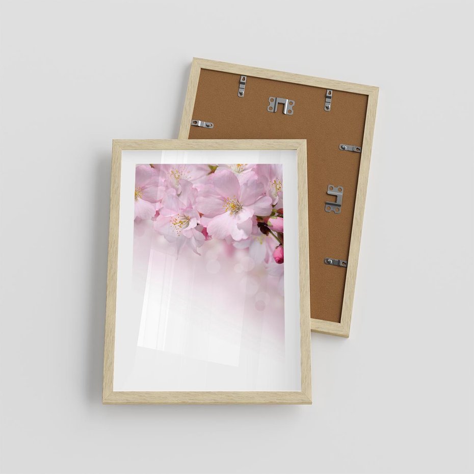 Plakat w ramie 30x40 - Kwitnąca Wiśnia - kwiaty, kwitnącej - rama drewno