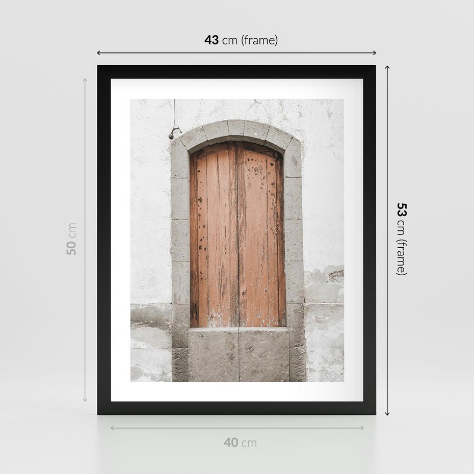 Plakat w ramie 40x50 - Śródziemnomorskie Drzwi Czasu - fotografia starych drzwi, śródziemnomorska architektura - rama czarna