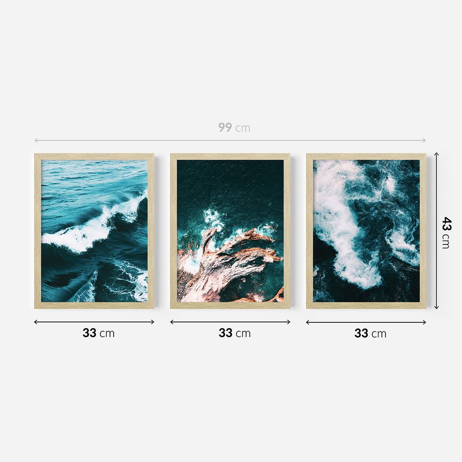 Zestaw obrazy w ramie 30x40 galeria - Morze, ocean, fale, woda - rama drewno
