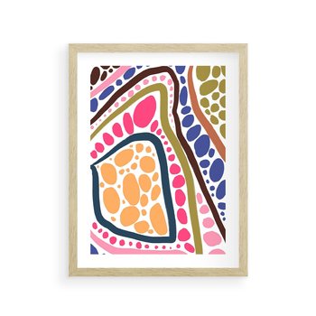 Plakat w ramie 50x70 - Migocące Tęczowe Widzenia - kolorowe wzory, tęczowe żywe kolory - rama drewno