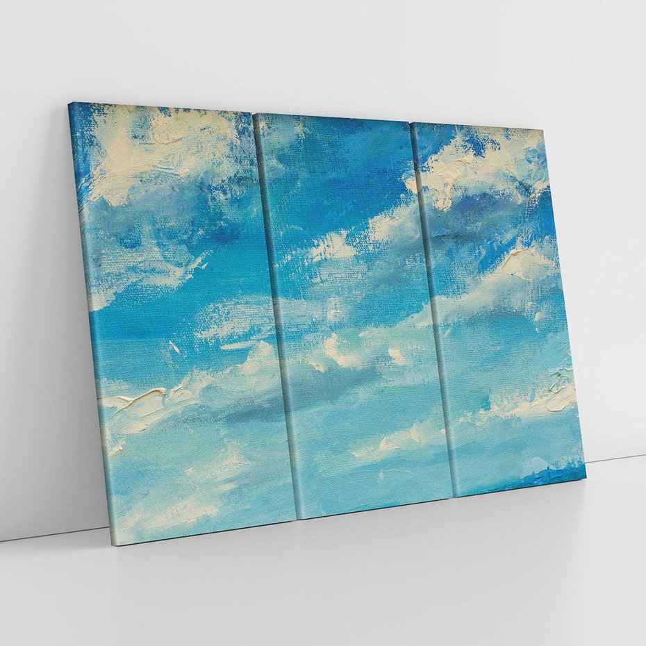 Obraz na płótnie 120x80 - Oddechy niebiańskiej materii - olejny obraz, smugi farby przypominają obłoki na błękitnym niebie