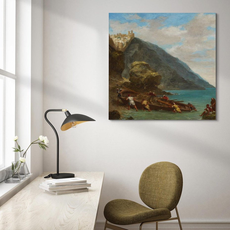 Obraz na płótnie 80x80 - "View of Tangier from the Seashore" Eugène Delacroix - Reprodukcja - reprodukcja, obraz na płótnie