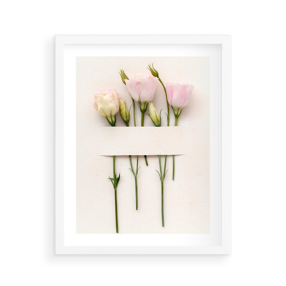 Plakat w ramie 40x50 - Białe kwiatowe uniesienia - białe, kwiaty - rama biała