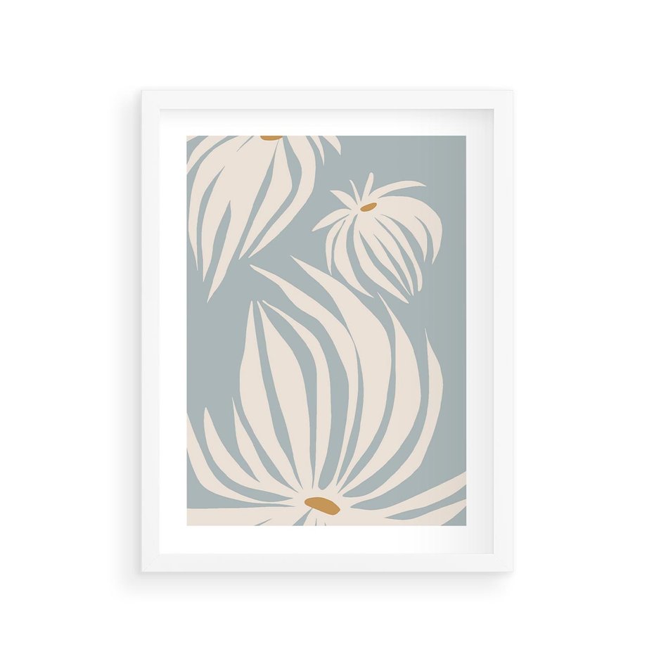 Plakat w ramie 30x40 - Kwiatowe Kształty - kwiaty, nowoczesne i minimalistyczne - rama biała