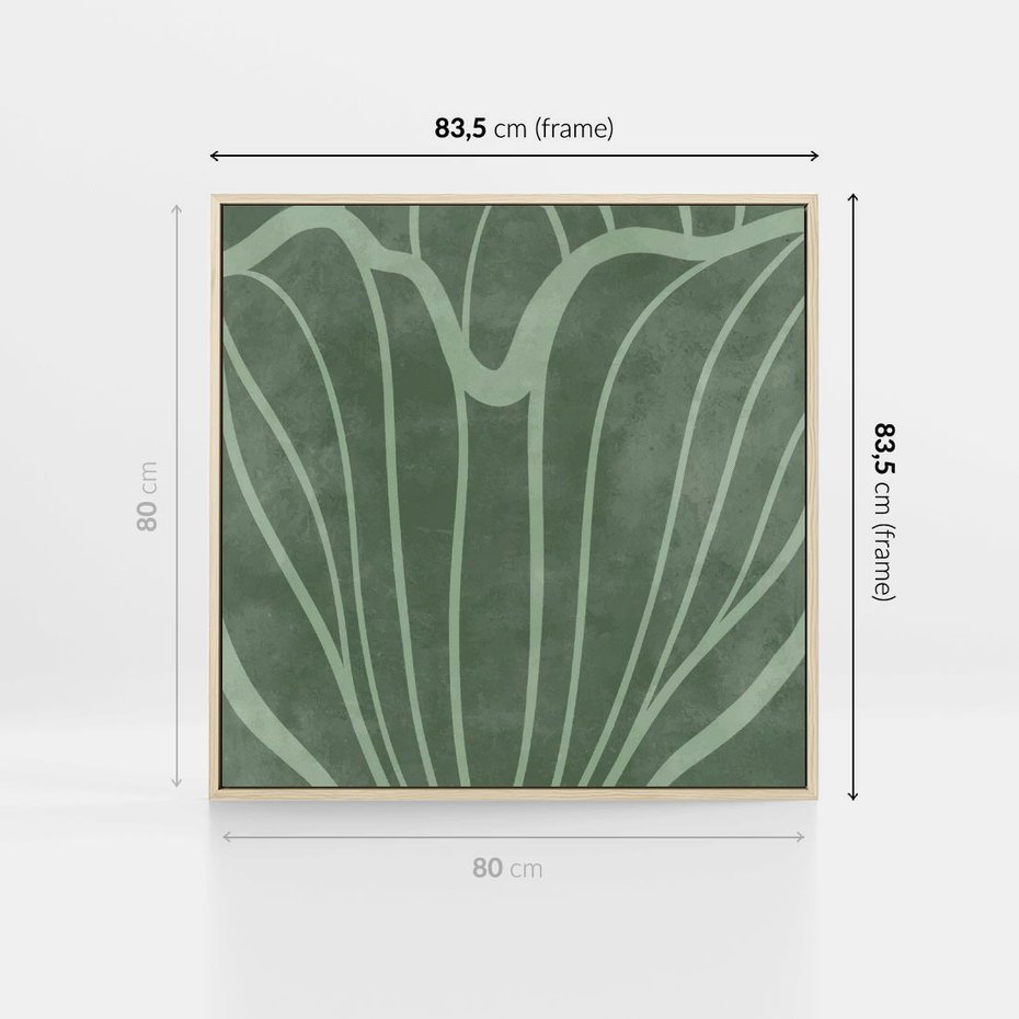 Obraz w ramie 80x80 - Zieleń Kształtująca Spokój - zielony plakat, roślinne inspiracje - rama drewno