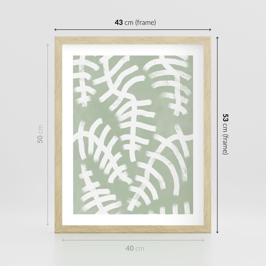 Plakat w ramie 40x50 - Oaza Zieleni - zielona abstrakcja, zgaszona zieleń - rama drewno