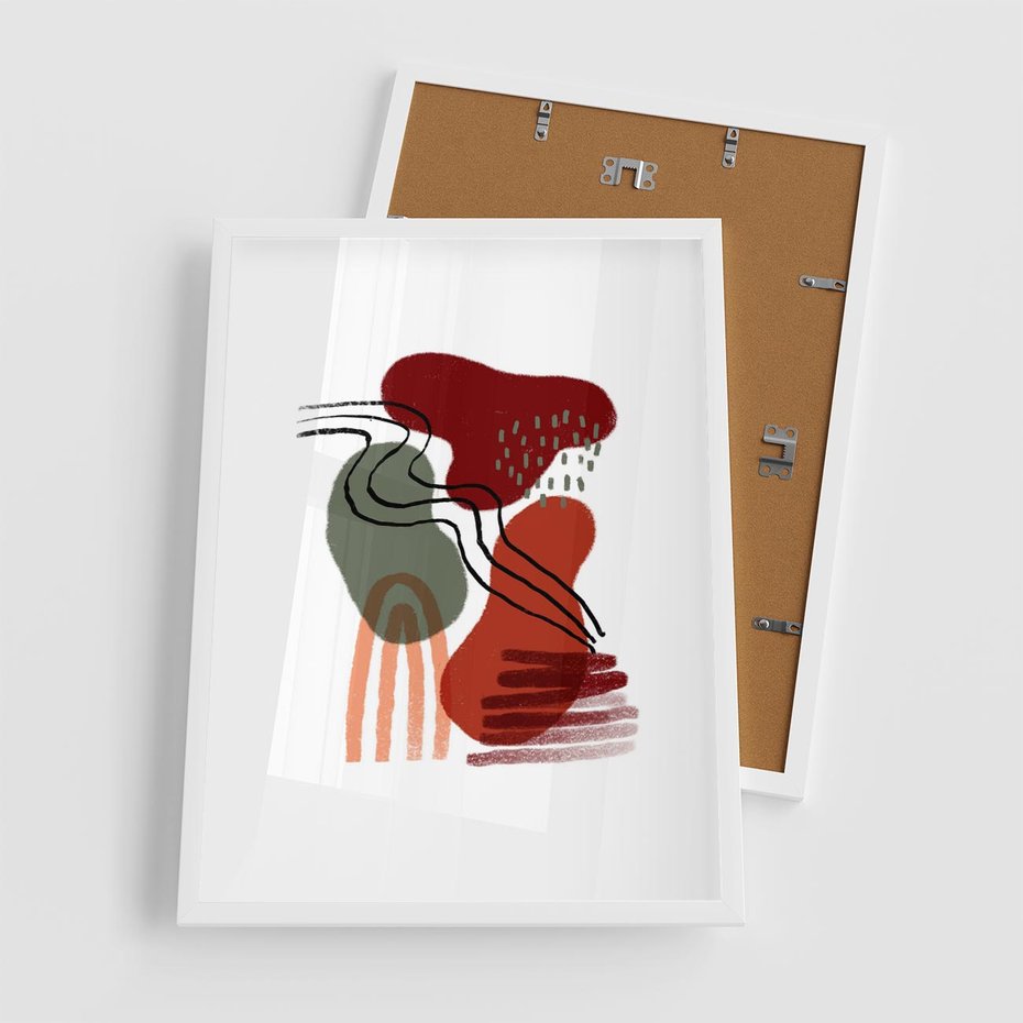 Plakat w ramie 50x70 - Boho Przenikanie - abstrakcyjna sztuka, boho kształty - rama biała