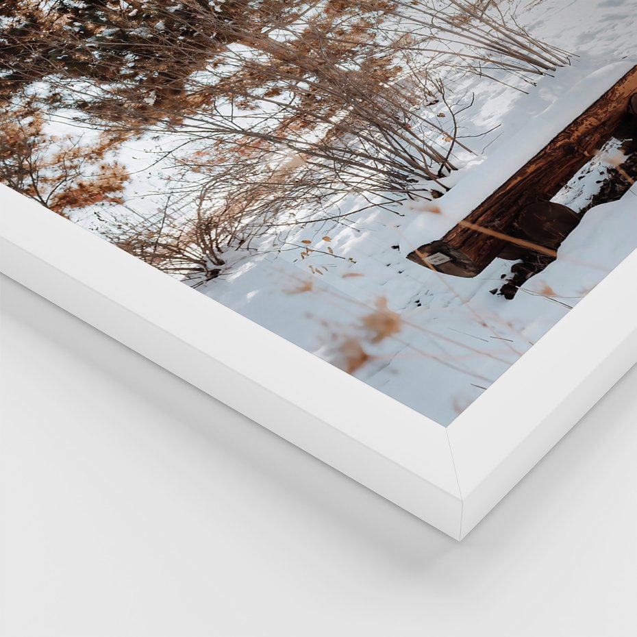 Zestaw obrazy w ramie 40x50 galeria - Zachód, słońca, zima, chatka, retro, boho - rama biała