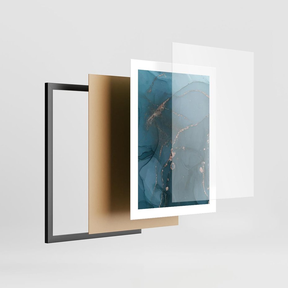 Plakat w ramie 30x40 - Marmurowa Elegancja: Kolory Oceanu - marmur, kolory oceanu - rama czarna