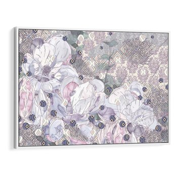 Obraz w ramie 70x50 - Malowane oddechy istnienia - pomieszane tekstury, kwiatowe elementy - rama biała