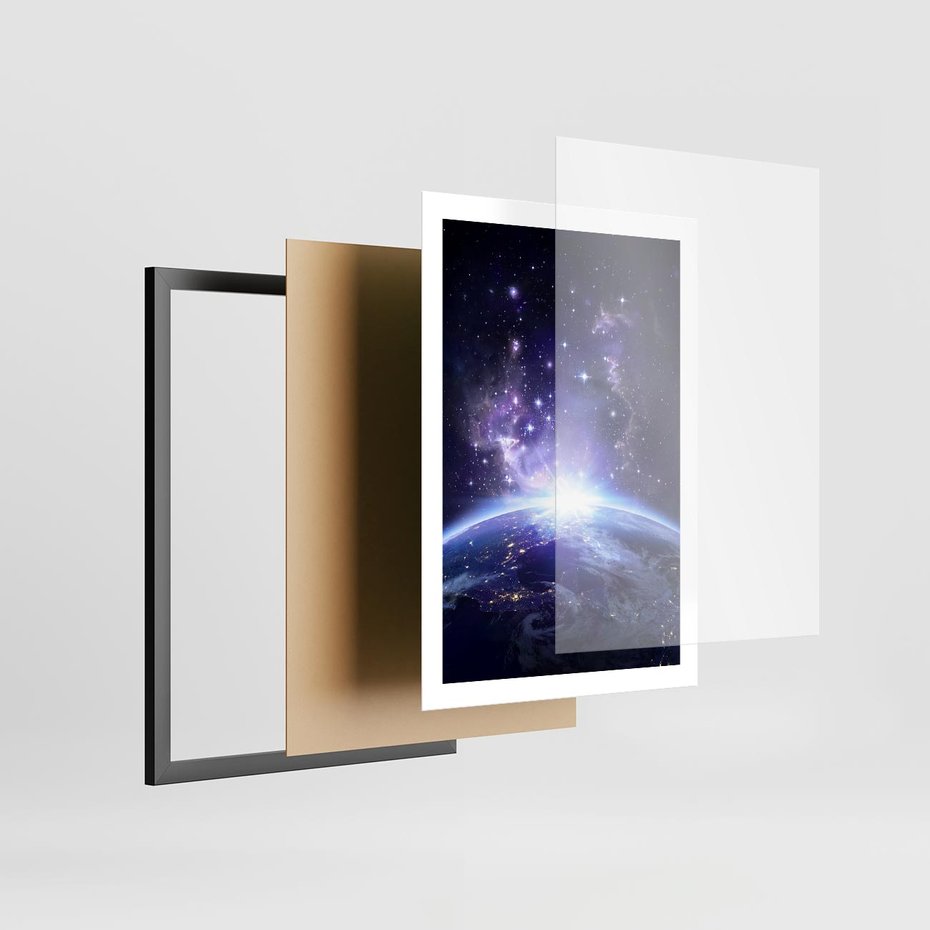 Plakat w ramie 50x70 - Podróż w kosmiczną przestrzeń - kosmos, ziemia - rama czarna