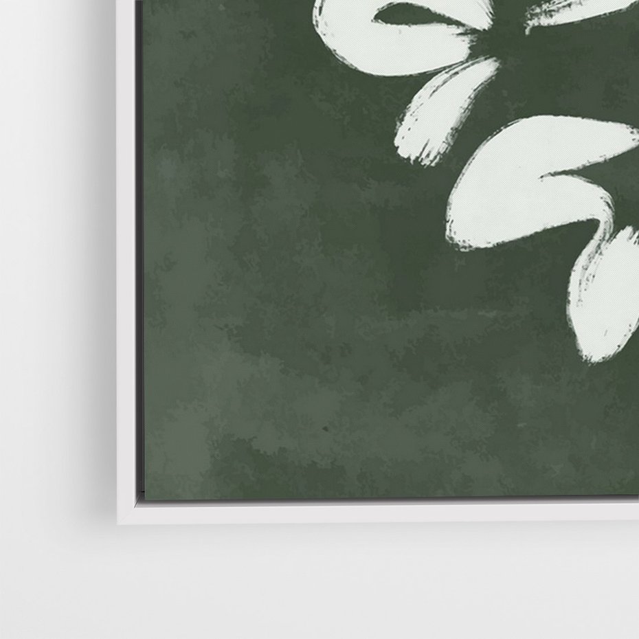 Obraz w ramie 70x100 - Rozkwitające Zielone Gałęzie - abstrakcyjne delikatne zielone linie, podobne do gałęzi kwiatów - rama biała