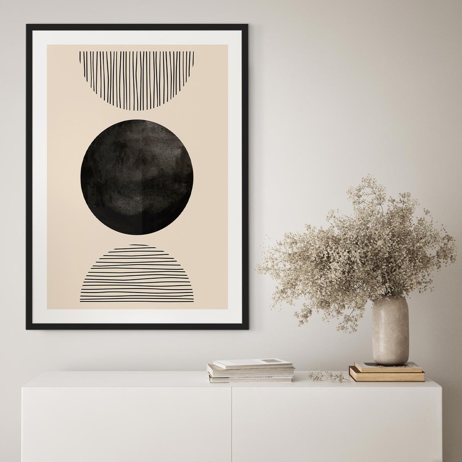 Plakat bez ramy 50x70 - Minimalizm w Kształtach - geometryczny graficzny obraz, czarne koło