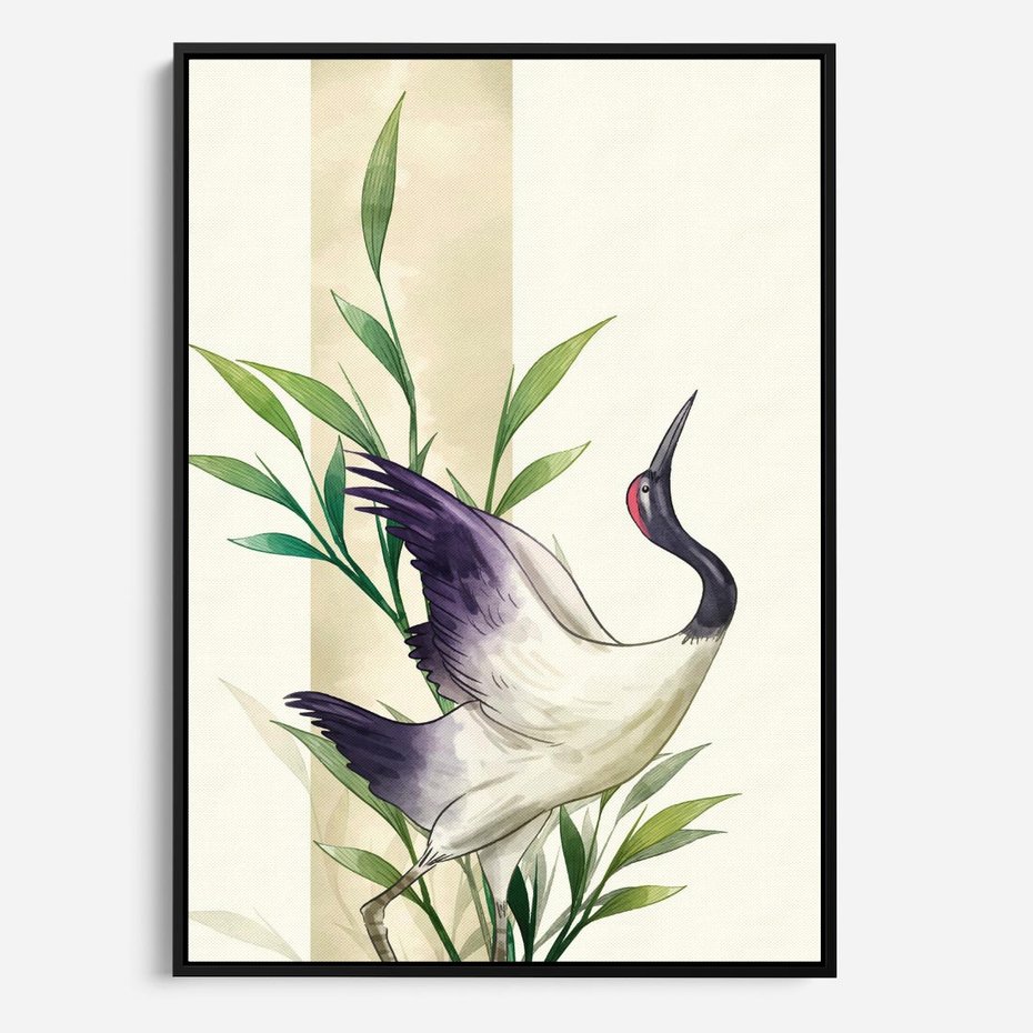 Obraz w ramie 50x70 - Migocące Ptaki - japońska sztuka, ptak - rama czarna