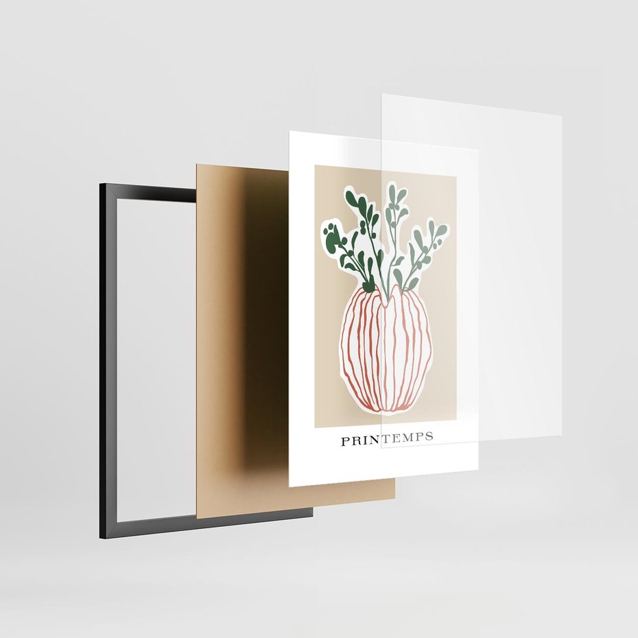 Plakat w ramie 30x40 - Boho Refleksje Natury - gałązki w wazonie, typografia - rama czarna