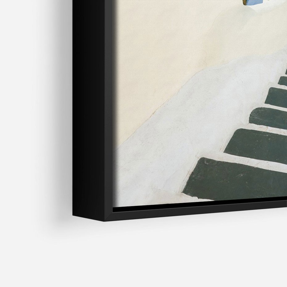 Obraz w ramie 50x70 - Malowniczy urok wyspy - Santorini, schodki - rama czarna