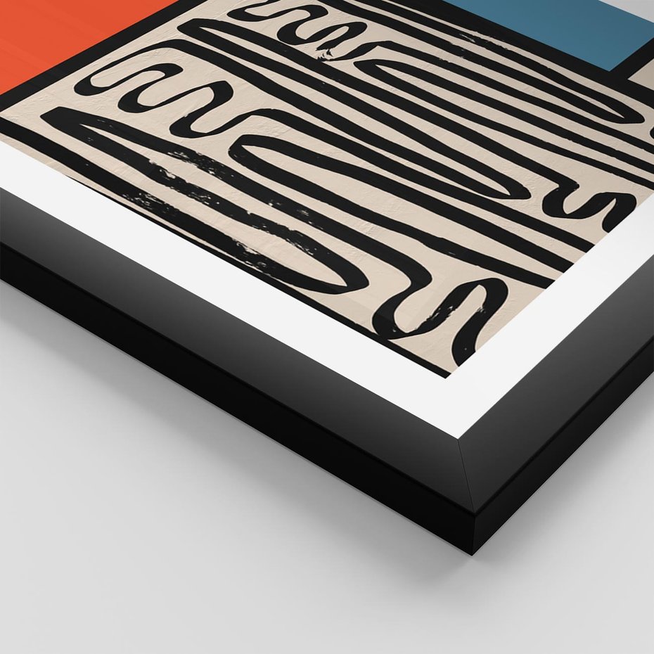 Plakat w ramie 30x40 - Podróżne Wibracje Serca - abstrakcyjny obraz, proste linie - rama czarna