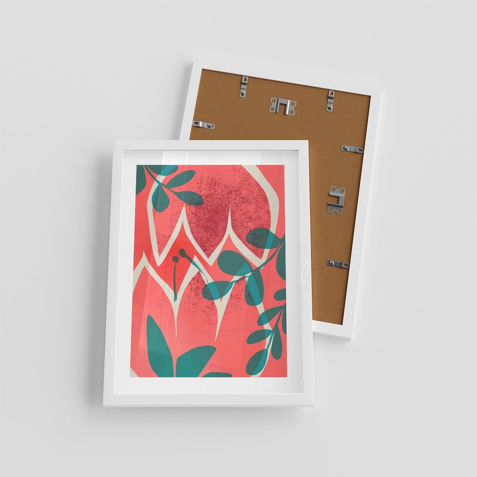 Plakat w ramie 30x40 - Migotliwe Kształty Plam - nowoczesny plakat, abstrakcyjne kwiaty - rama biała