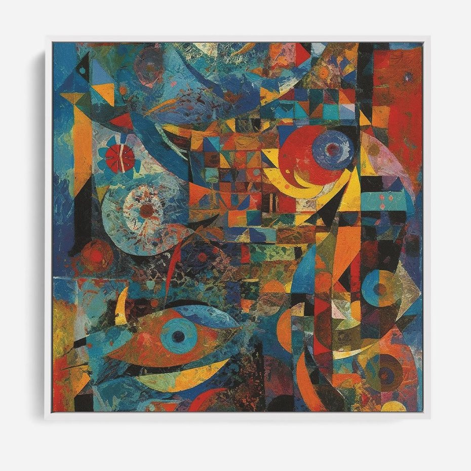 Obraz w ramie 50x50 - Migotliwe Przesunięcia Konturów - abstrakcyjny obraz, sztuka abstrakcji - rama biała