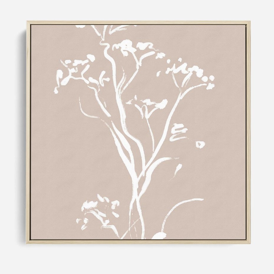 Obraz w ramie 50x50 - Harmonijne Mini Boho - minimalistyczny delikatny obraz, beżowe odcienie - rama drewno