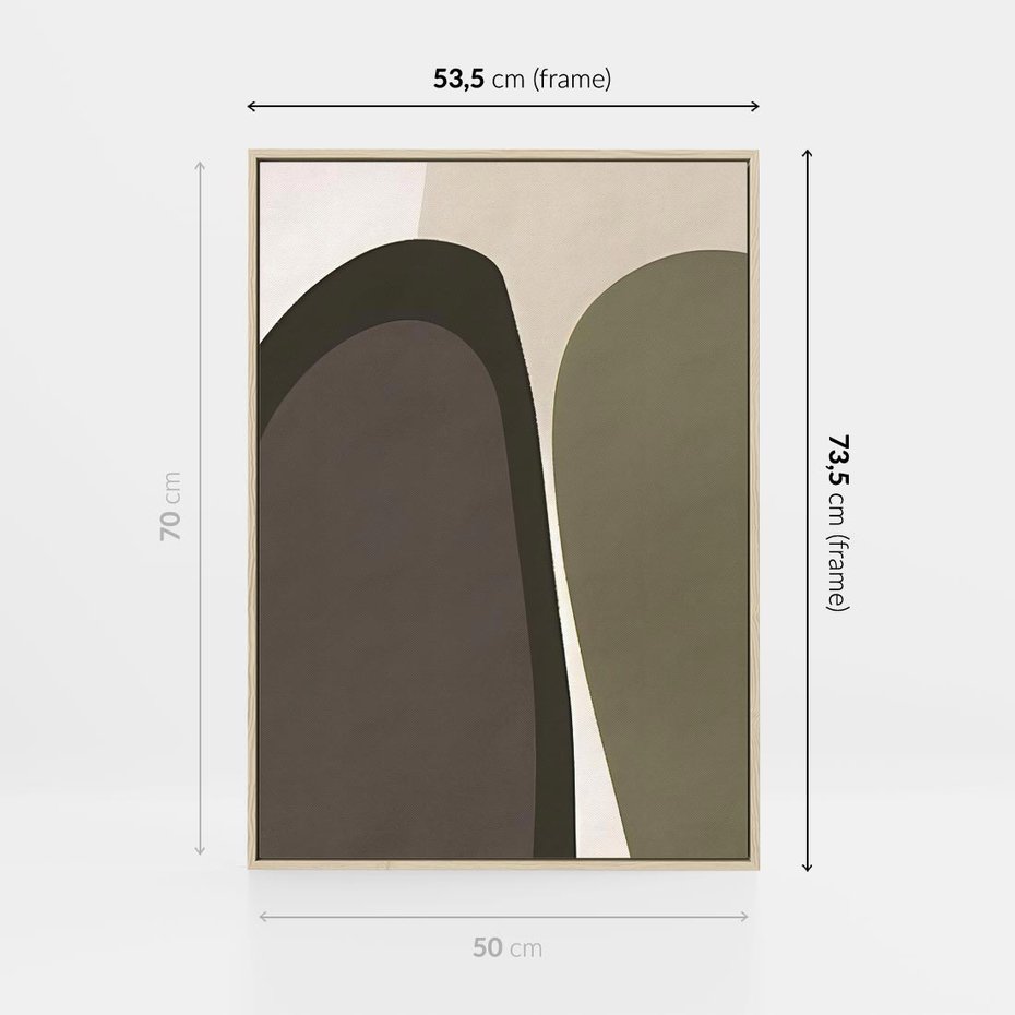 Obraz w ramie 50x70 - Fale w Zieleni - abstrakcyjne kształty, zgaszona zieleń - rama drewno