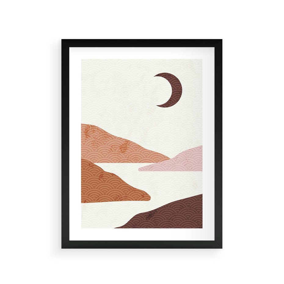 Plakat w ramie 30x40 - Księżycowa Refleksja - nowoczesna sztuka, góry - rama czarna