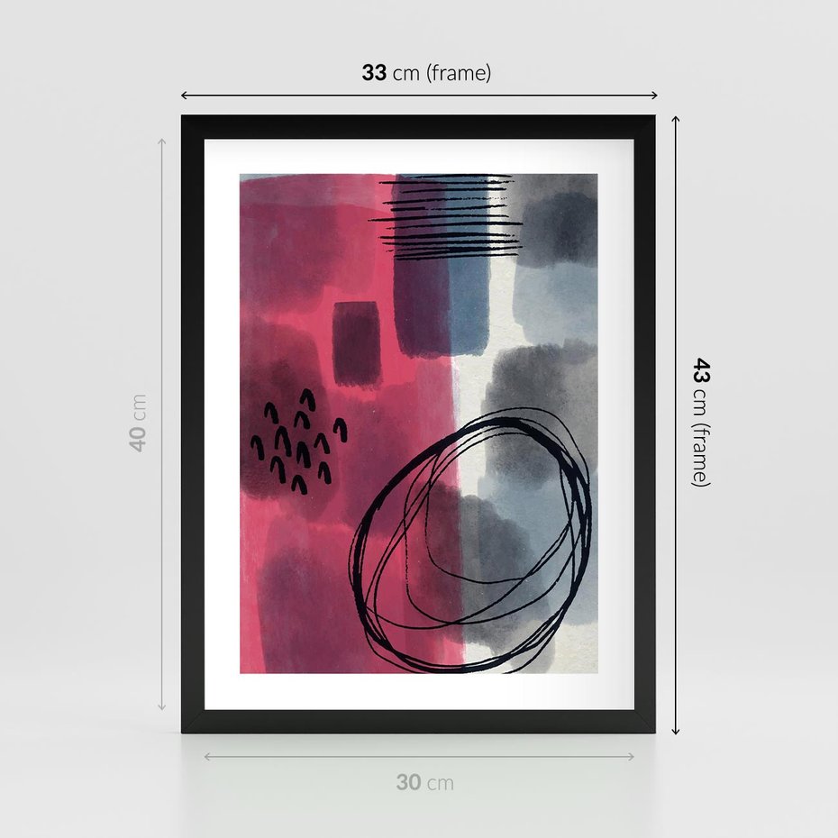 Plakat w ramie 30x40 - Formy w Różu i Granacie - abstrakcja, różne formy - rama czarna