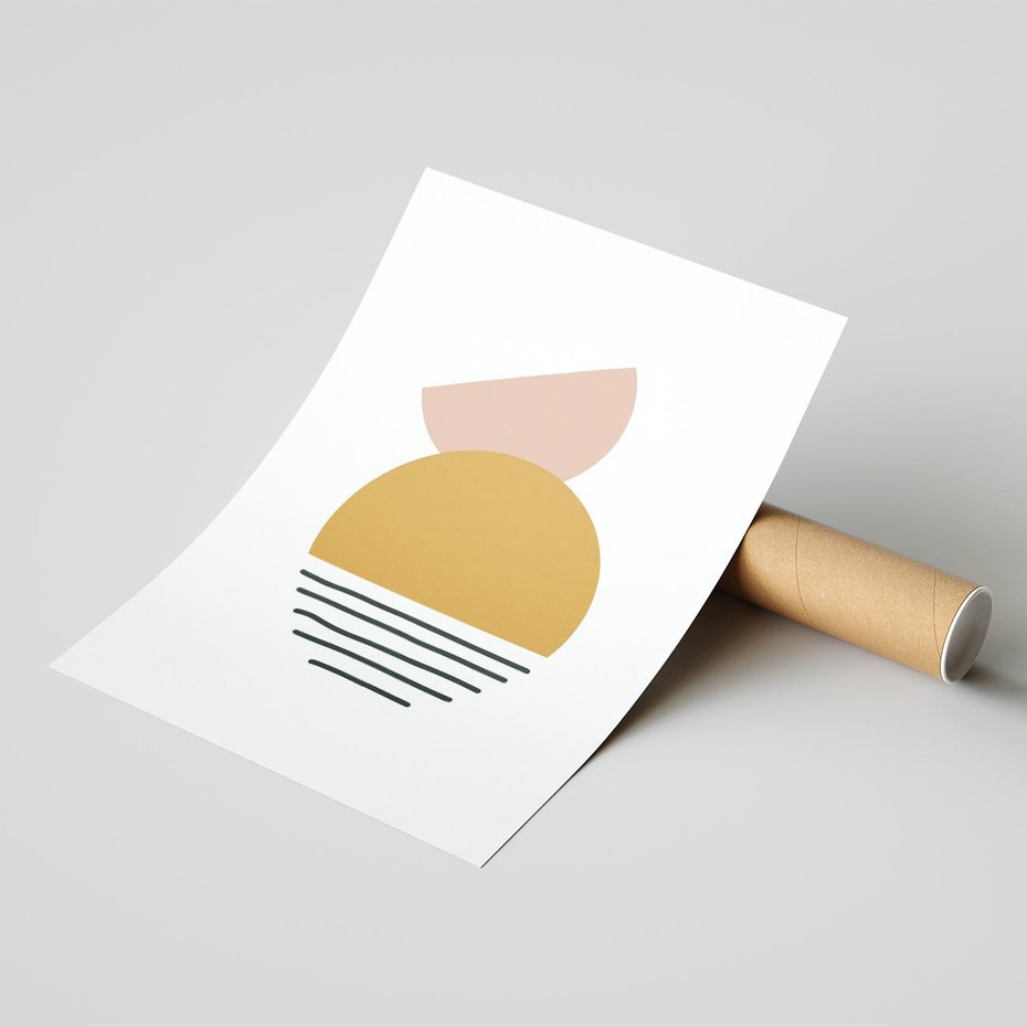 Plakat bez ramy 40x50 - Kolory Przyszłości - kompozycja kół i kresek, ciepłe kolory