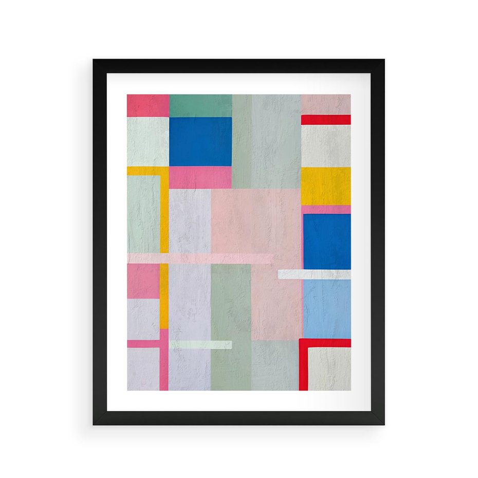 Plakat w ramie 40x50 - Rozbijające Granice Wyobraźni - abstrakcyjne geometryczne kształty, olejny obraz - rama czarna
