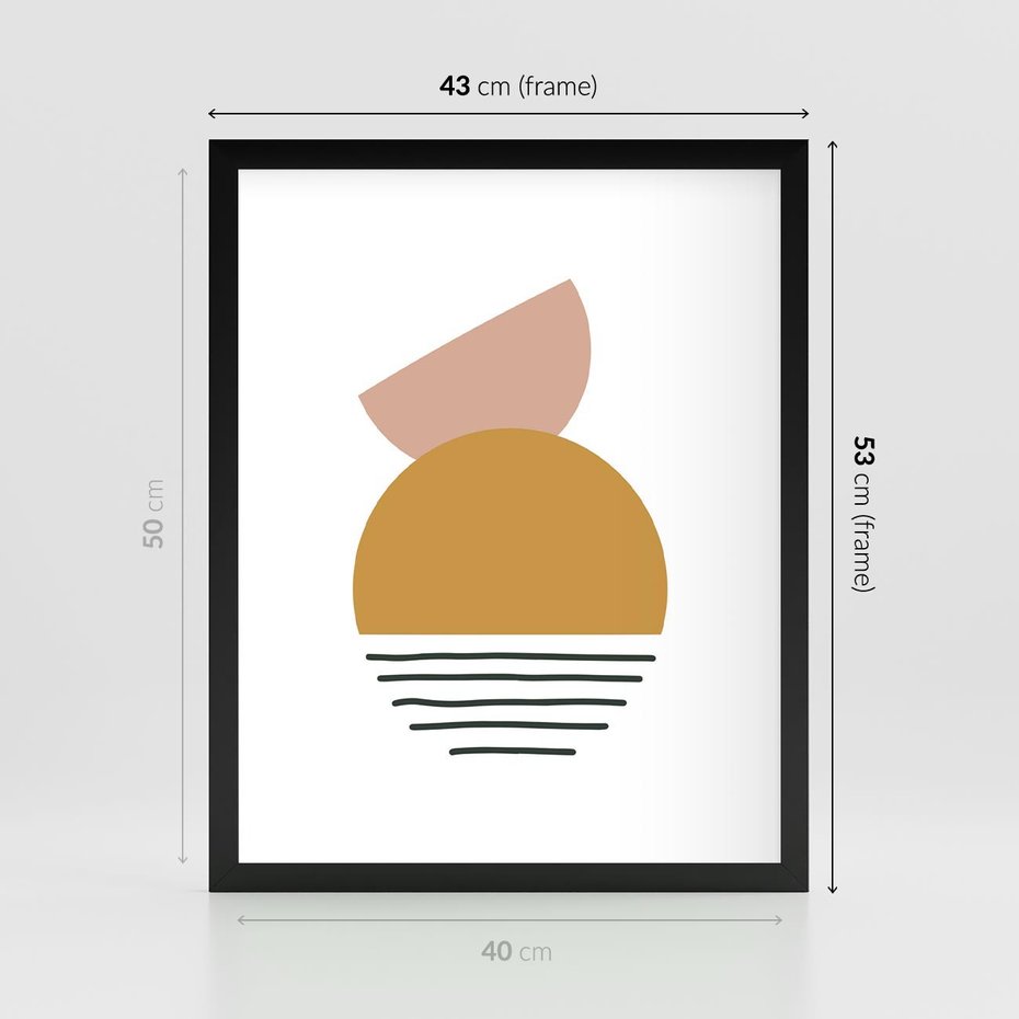 Plakat w ramie 40x50 - Kolory Przyszłości - kompozycja kół i kresek, ciepłe kolory - rama czarna