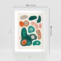 Plakat w ramie 30x40 - Kolorowe Przenikanie - przypadkowe abstrakcyjne plamy, pomarańczowy i zielony - rama biała