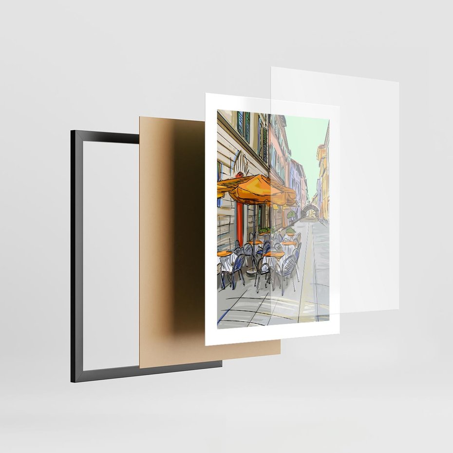 Plakat w ramie 30x40 - Kawiarenkowy Szkic - malowany, szkic - rama czarna