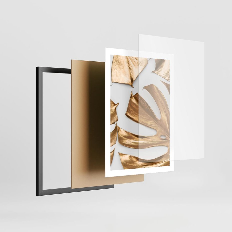 Plakat w ramie 50x70 - Siła Natury - złote, liście - rama czarna
