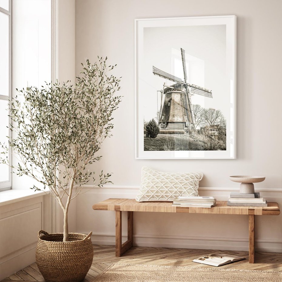 Plakat bez ramy 21x30 - Wiejska Idylla z Młynem - wiatrak, młyn