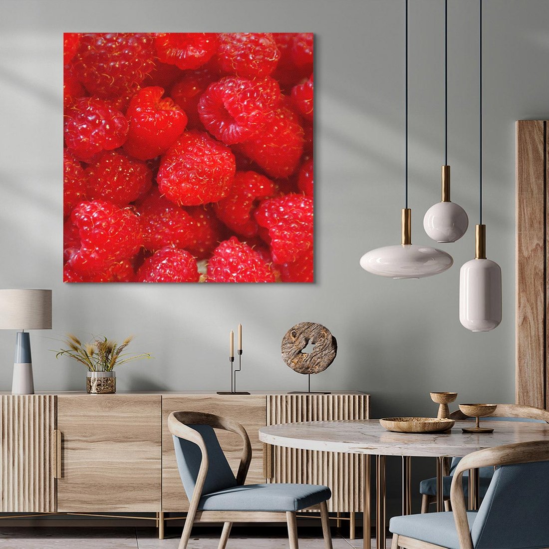 Obraz na płótnie 50x50 - "Maliny - Owocowy Raj - maliny, owoce