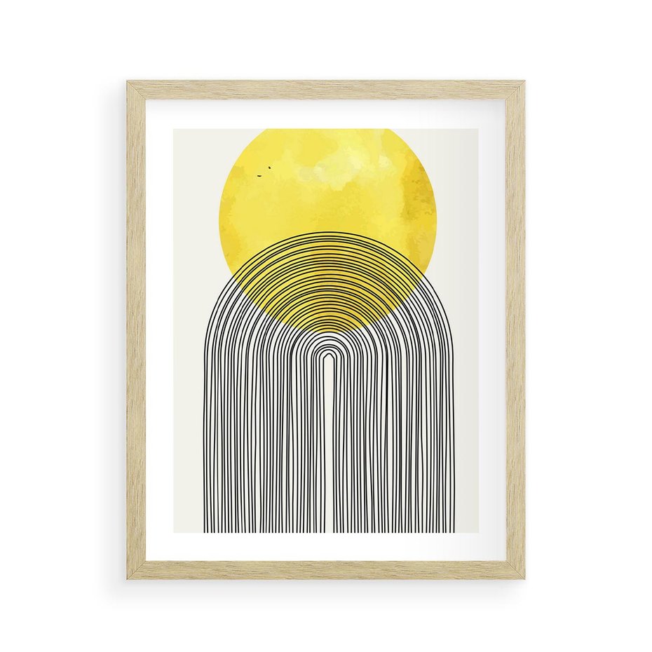 Plakat w ramie 40x50 - Słoneczne Odbicia - geometria, żółte koło - rama drewno