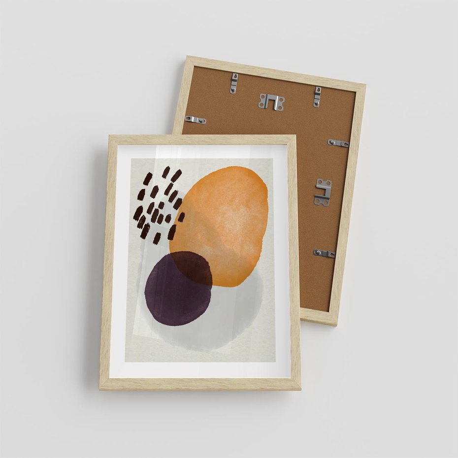 Plakat w ramie 30x40 - Kolorowe Akwarelowe Przenikanie - geometryczne elementy, stonowane ziemiste kolory - rama drewno