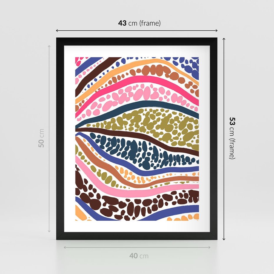 Plakat w ramie 40x50 - Wibracje Plam - kolorowe wzory, tęczowe żywe kolory - rama czarna