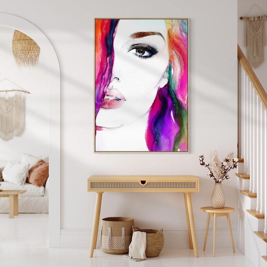 Obraz w ramie 80x120 - Kobieta Twarz Abstrakcja - kobieta, twarz - rama drewno