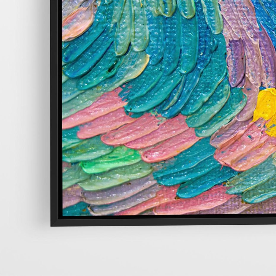 Obraz w ramie 70x50 - Egzotyczne Pióra - abstrakcyjne dzieło, farby olejne - rama czarna