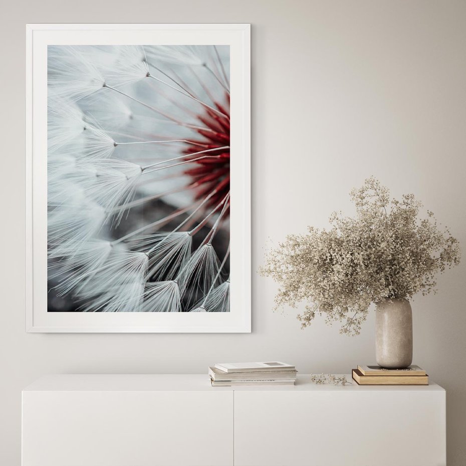 Plakat w ramie 40x50 - Makro Magii Natury - dmuchawiec, zbliżenie makro - rama biała