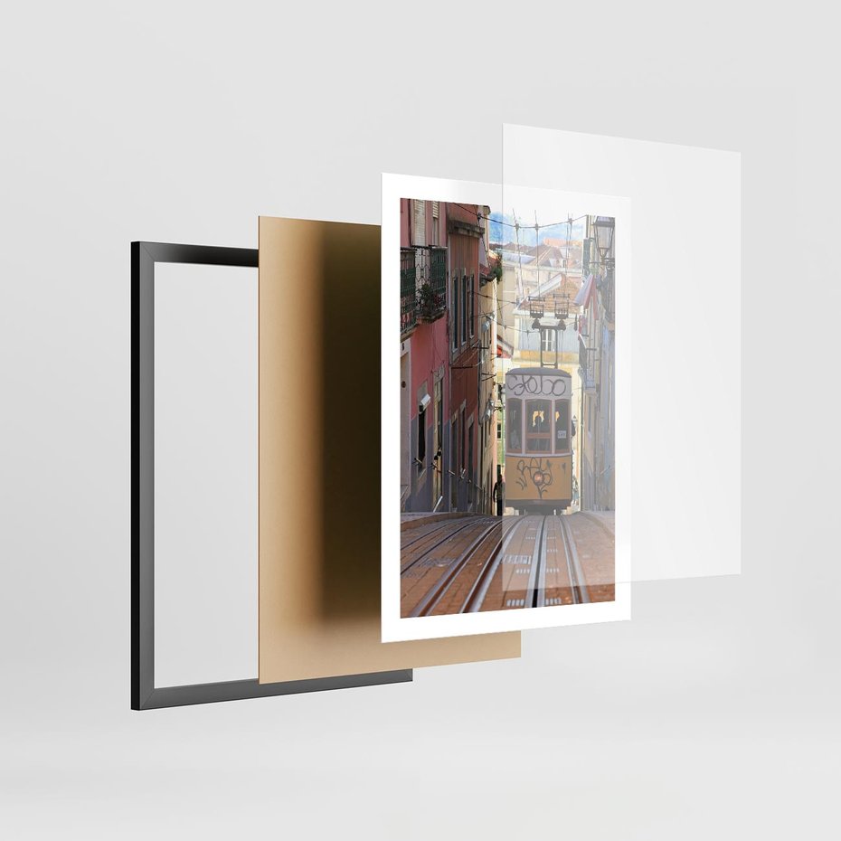 Plakat w ramie 50x70 - Lizbońskie tramwaje - podróż w czasie - Lizbona, tramwaj - rama czarna