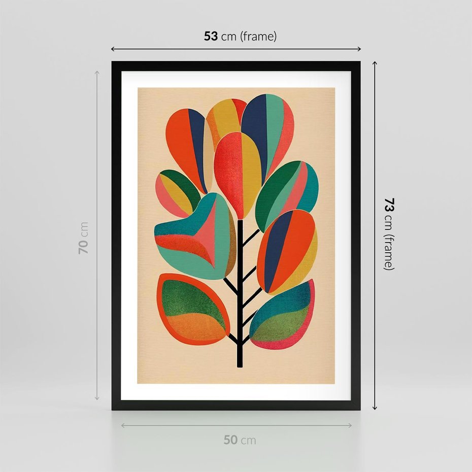 Plakat w ramie 50x70 - Wnętrza Kształtów - abstrakcyjny kolorowy tęczowy obraz, inspiracje roślinne - rama czarna