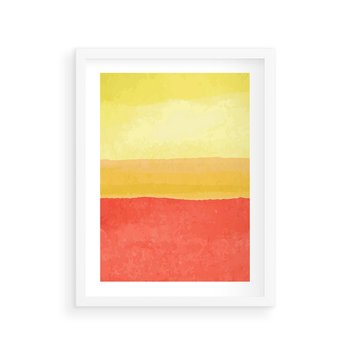 Plakat w ramie 40x50 - Rozmyte Odbicia - kolorowe akwarelowe pasy, odcienie żółci i czerwieni - rama biała