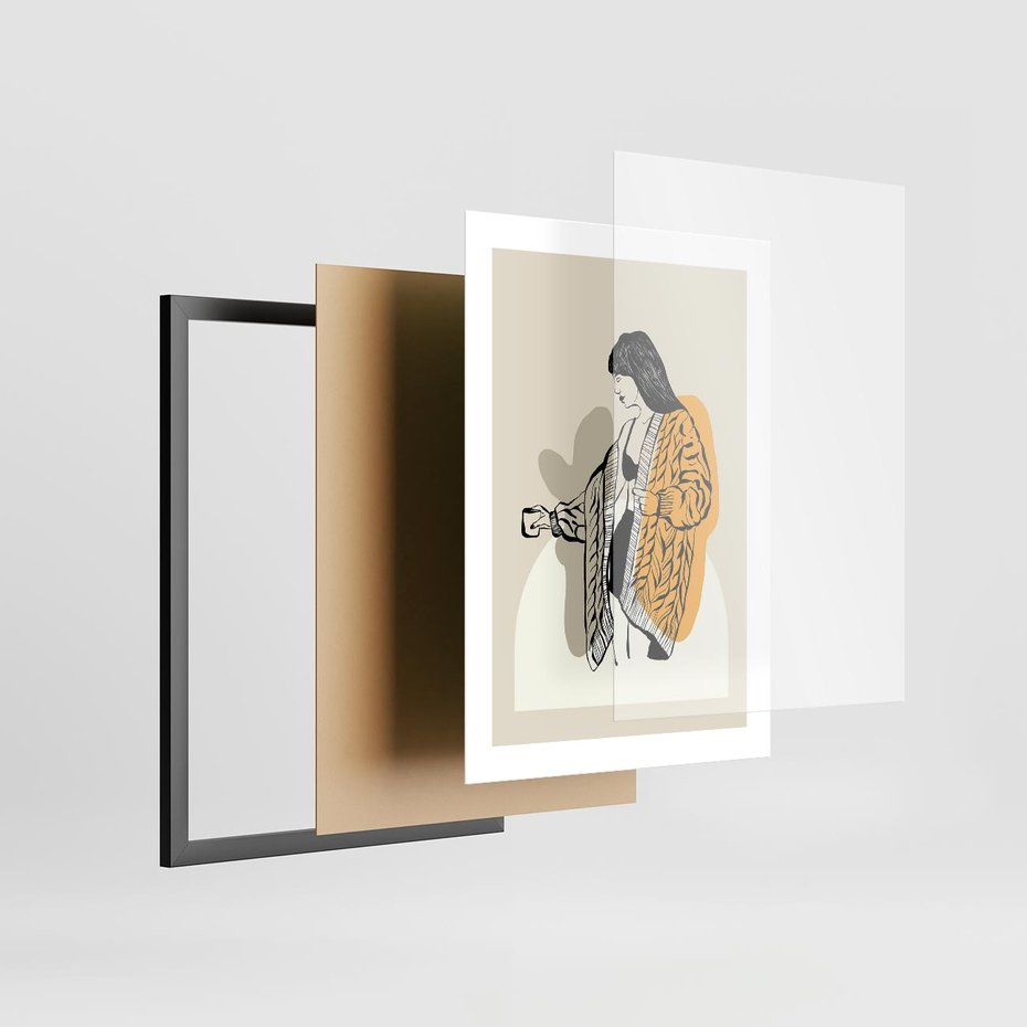 Plakat w ramie 30x40 - Żółte Akcenty w Grafice - grafika, minimalizm - rama czarna